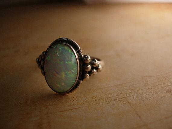 LARGE Stone Opal Modernist Ring Gorgeous colors