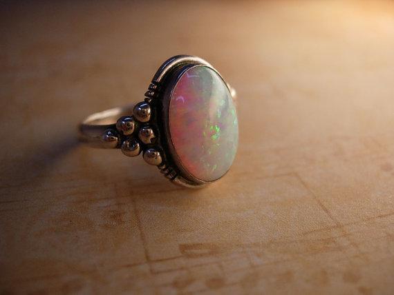 LARGE Stone Opal Modernist Ring Gorgeous colors