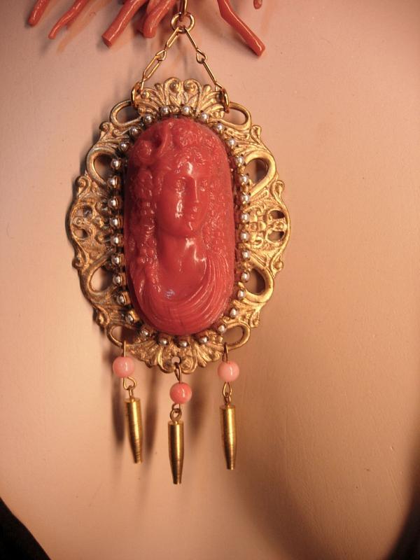 Victorian Cameo necklace antique earrings Branch Coral Edwardian pearls