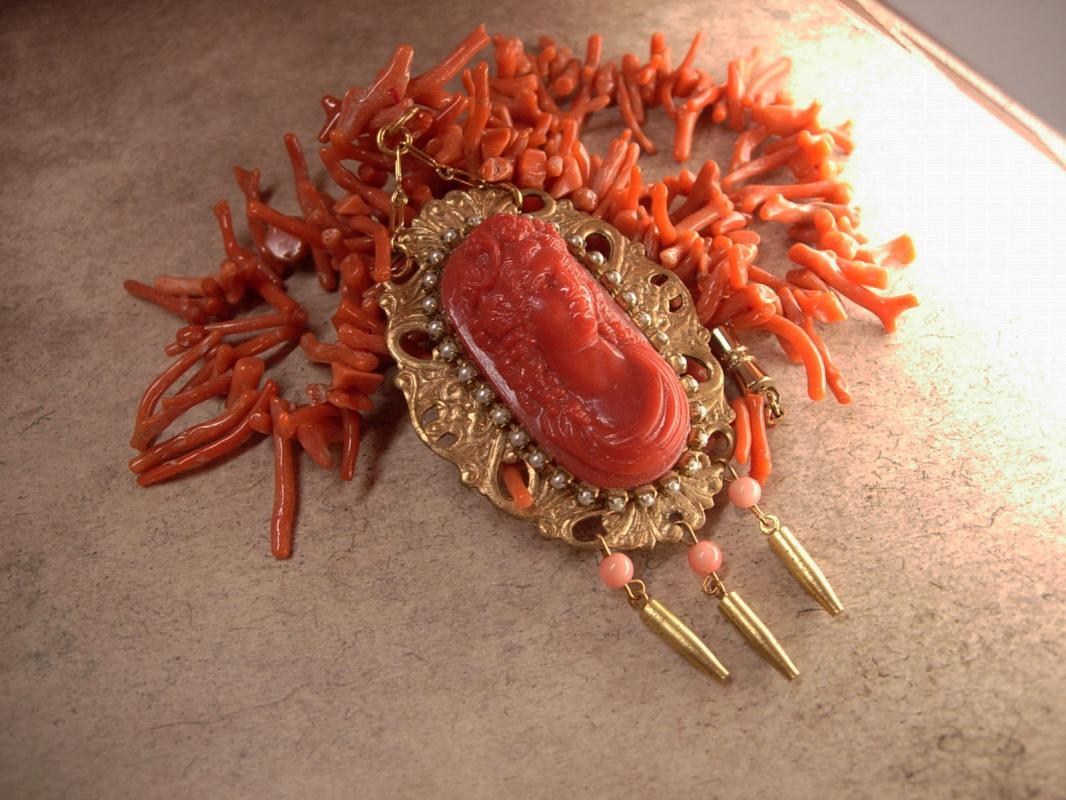 Victorian Cameo necklace antique earrings Branch Coral Edwardian pearls