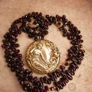 Vintage 40ct Garnet 14kt gold Nouveau Necklace Goddess with Flowers pendant