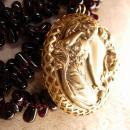Vintage 40ct Garnet 14kt gold Nouveau Necklace Goddess with Flowers pendant