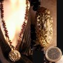 Vintage 40ct Garnet 14kt gold Nouveau Necklace Goddess with Flowers pendant