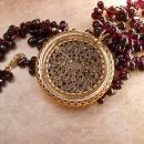 Vintage 40ct Garnet 14kt gold Nouveau Necklace Goddess with Flowers pendant