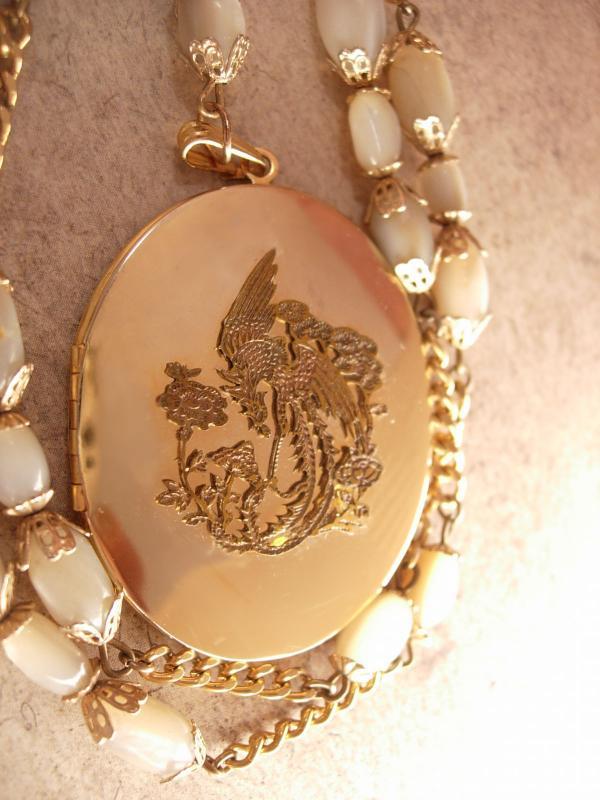 Vintage Chinese Dragon Locket MOP necklace