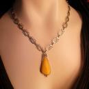 Antique Austro Hungarian amber necklace Butterscotch pendant hallmarked silver and signed