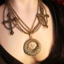 Gothic Rosary Necklace Medieval Cross with festoon swags HUGE Madonna necklace