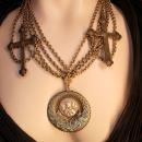 Gothic Rosary Necklace Medieval Cross with festoon swags HUGE Madonna necklace