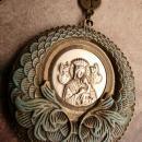 Gothic Rosary Necklace Medieval Cross with festoon swags HUGE Madonna necklace