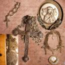 Gothic Rosary Necklace Medieval Cross with festoon swags HUGE Madonna necklace
