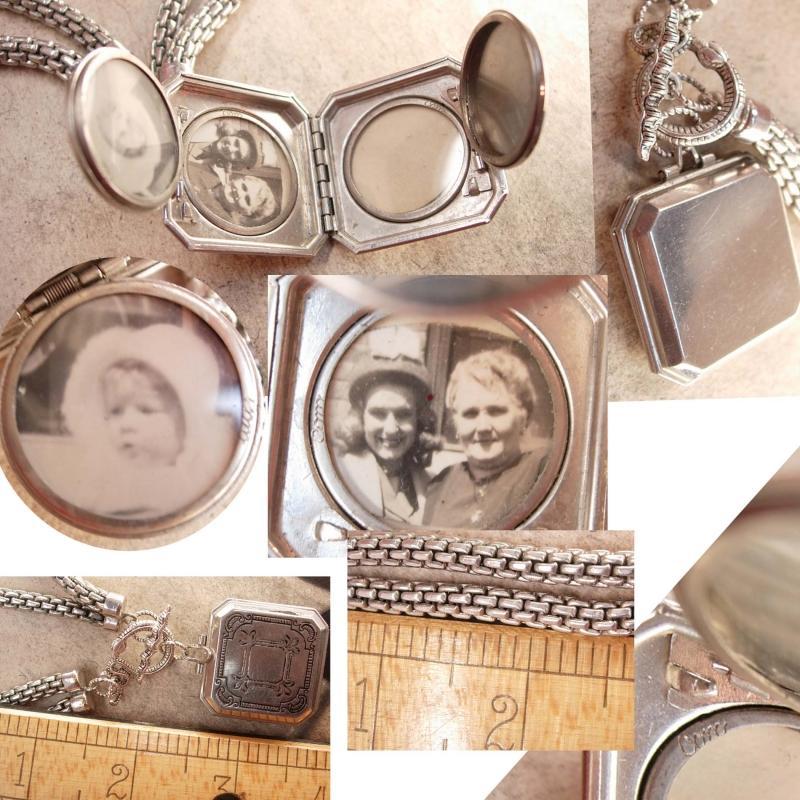 Vintage Coro 4 fold locket necklace heavy snake chain and Snake Clasp
