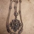 Vintage Sterling Peruzzi Gothic Cross necklace Long ornate silver chain signed medieval cross pendant
