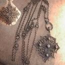 Vintage Sterling Peruzzi Gothic Cross necklace Long ornate silver chain signed medieval cross pendant