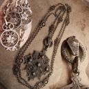 Vintage Sterling Peruzzi Gothic Cross necklace Long ornate silver chain signed medieval cross pendant
