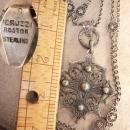 Vintage Sterling Peruzzi Gothic Cross necklace Long ornate silver chain signed medieval cross pendant