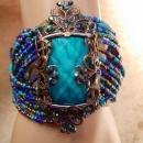Gypsy Turquoise WIDE cuff bracelet beaded bohemian rhinestones