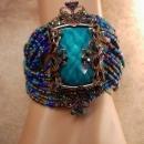 Gypsy Turquoise WIDE cuff bracelet beaded bohemian rhinestones