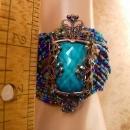 Gypsy Turquoise WIDE cuff bracelet beaded bohemian rhinestones