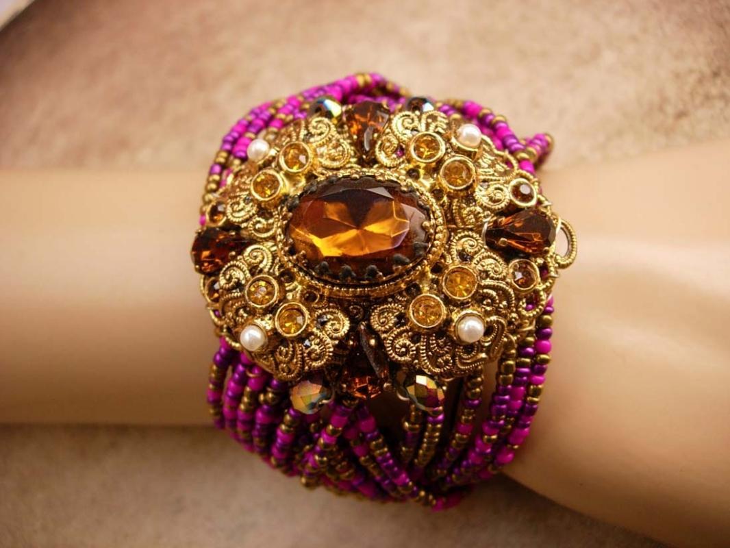 Rhapsody In PINK German czech HUGE bracelet Jeweled baroque cuff