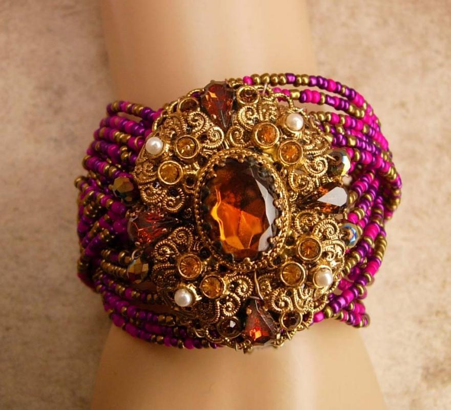 Rhapsody In PINK German czech HUGE bracelet Jeweled baroque cuff