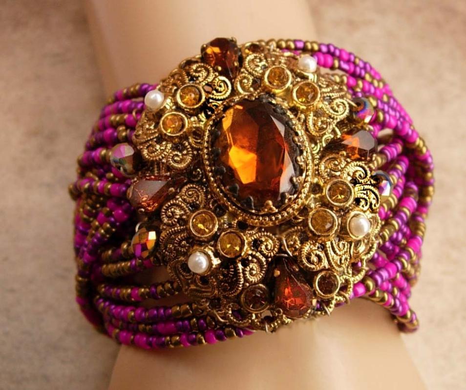 Rhapsody In PINK German czech HUGE bracelet Jeweled baroque cuff