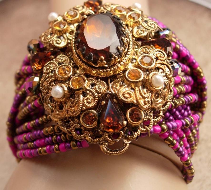 Rhapsody In PINK German czech HUGE bracelet Jeweled baroque cuff