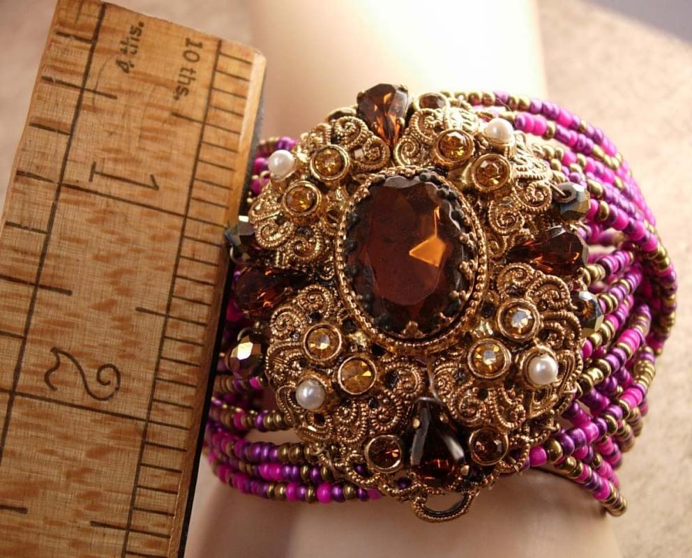 Rhapsody In PINK German czech HUGE bracelet Jeweled baroque cuff
