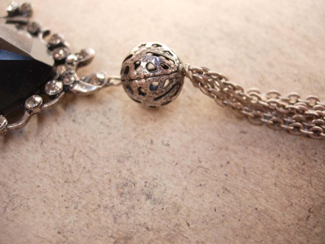 Gothic Black Heart Rosary necklace with tassel in gunmetal