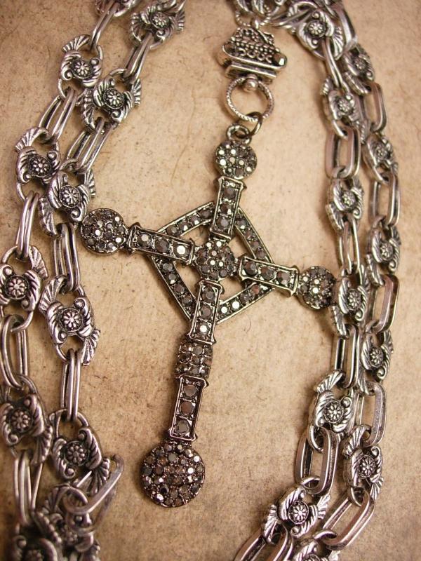 HUGE Gothic marcasite Cross necklace Elaborate nouveau style chain