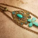Bohemian Cross necklace Tuquoise carved gothic cross with victorian filigree
