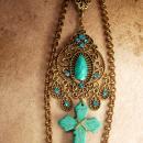 Bohemian Cross necklace Tuquoise carved gothic cross with victorian filigree