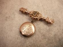 Antique Victorian Brooch Locket with religious medal crucifix & military photo with history