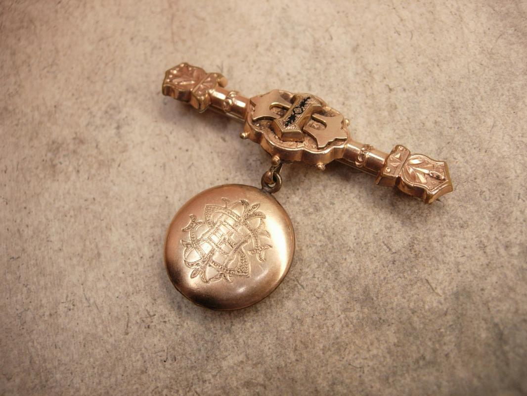 Antique Victorian Brooch Locket with religious medal crucifix & military photo with history