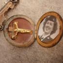 Antique Victorian Brooch Locket with religious medal crucifix & military photo with history