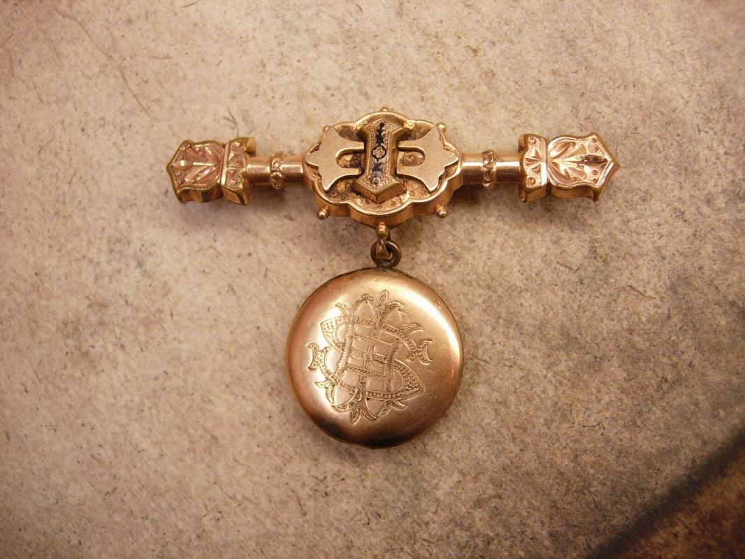 Antique Victorian Brooch Locket with religious medal crucifix & military photo with history