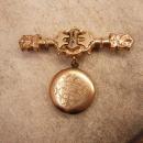 Antique Victorian Brooch Locket with religious medal crucifix & military photo with history
