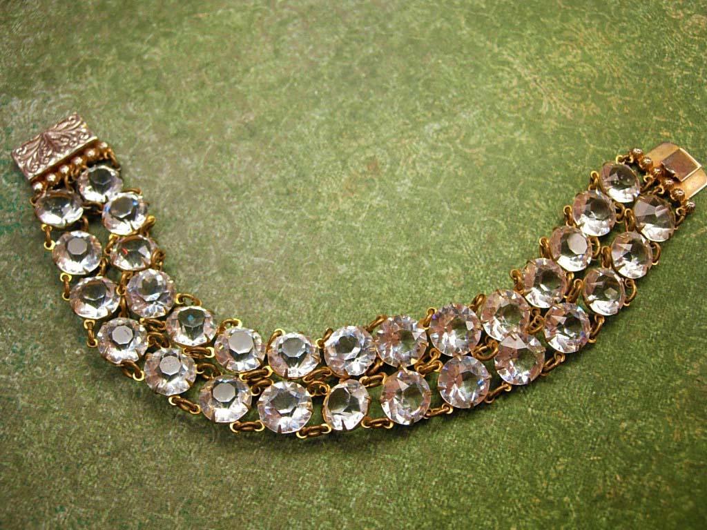Antique Art deco Glass Open back bracelet Clear faceted jewels