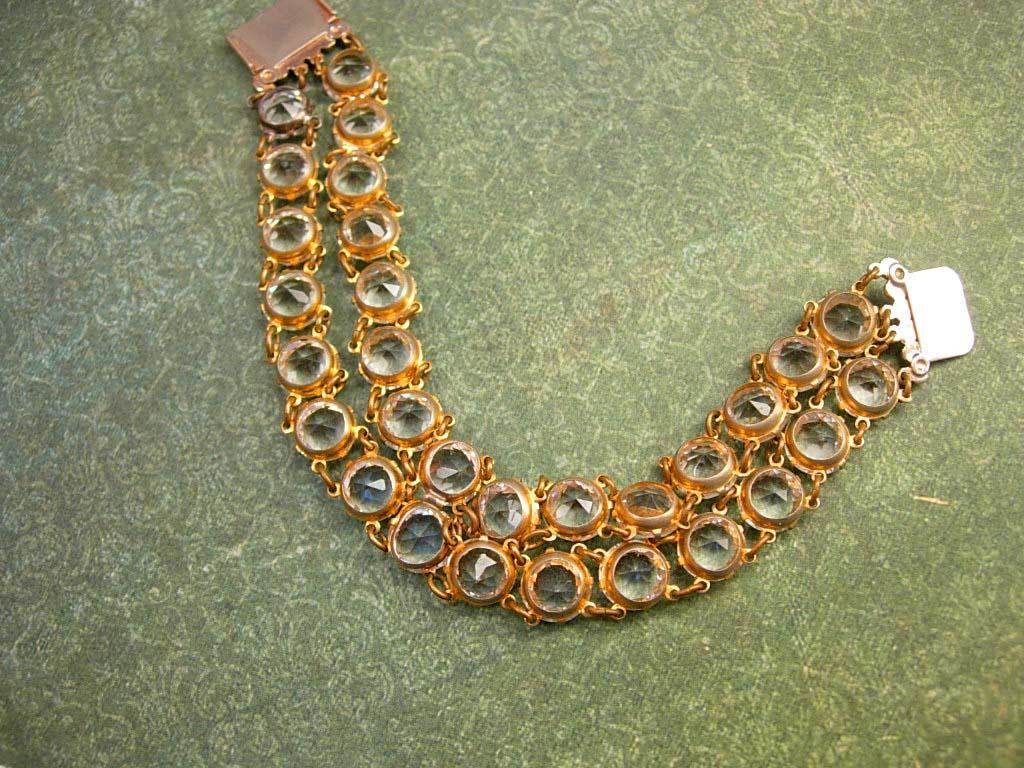 Antique Art deco Glass Open back bracelet Clear faceted jewels