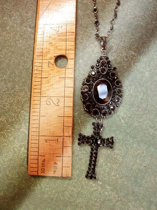 Gothic Black Rhinestone Cross necklace Rosary glass beads