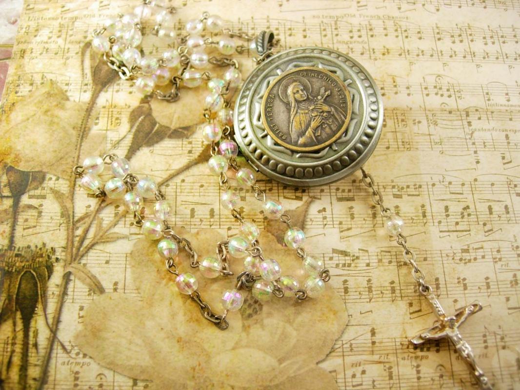 Faith Saint Teresa Pocketwatch Locket rosary necklace