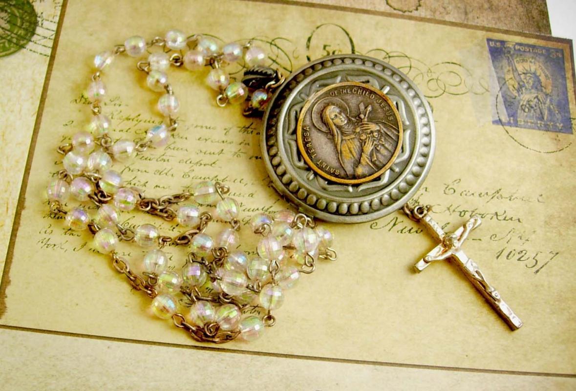 Faith Saint Teresa Pocketwatch Locket rosary necklace