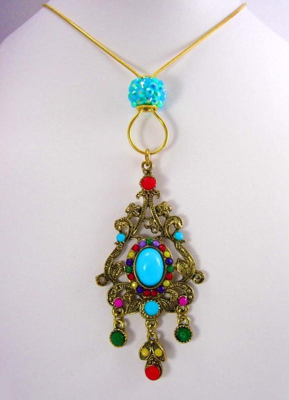 Bohemian Chandelier Drop Slide necklace Turquoise Red Purple