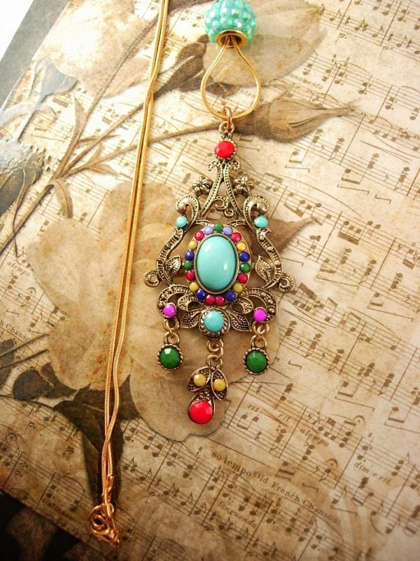 Bohemian Chandelier Drop Slide necklace Turquoise Red Purple