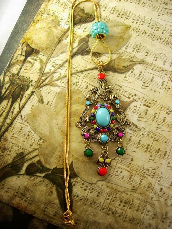 Bohemian Chandelier Drop Slide necklace Turquoise Red Purple
