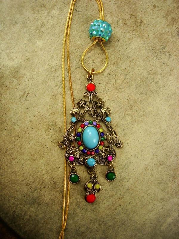 Bohemian Chandelier Drop Slide necklace Turquoise Red Purple