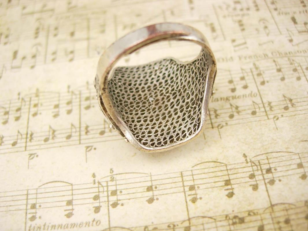 ANtique Chinese Carved Ivory Silver Emperor RING