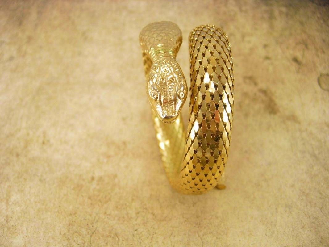Vintage Signed Whiting and Davis Snake bracelet wide mesh bangle