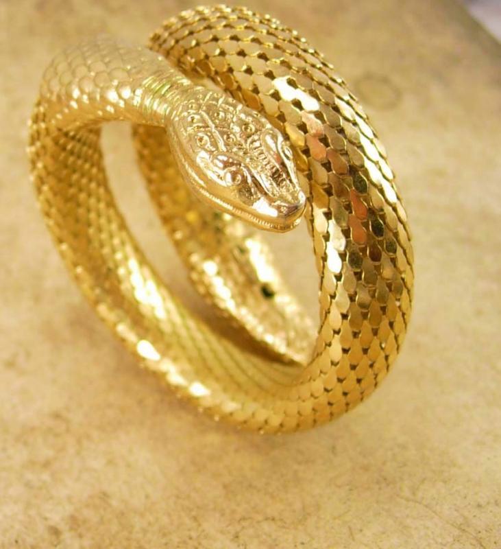 Vintage Signed Whiting and Davis Snake bracelet wide mesh bangle