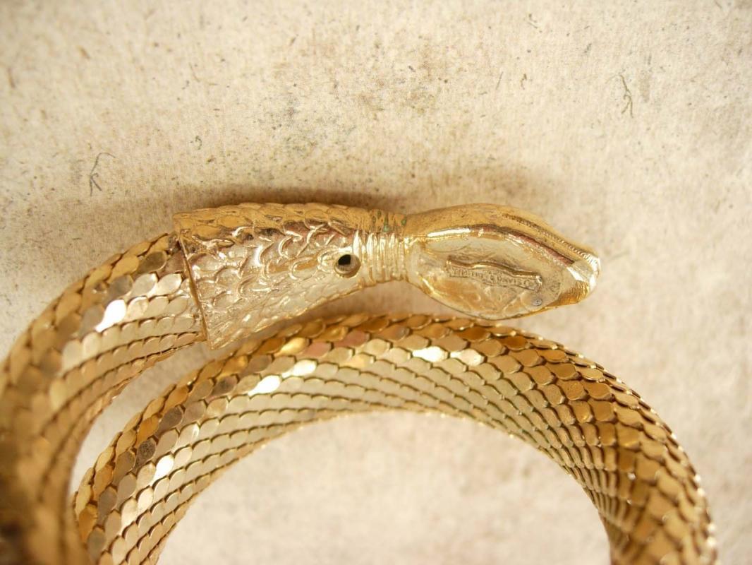 Vintage Signed Whiting and Davis Snake bracelet wide mesh bangle