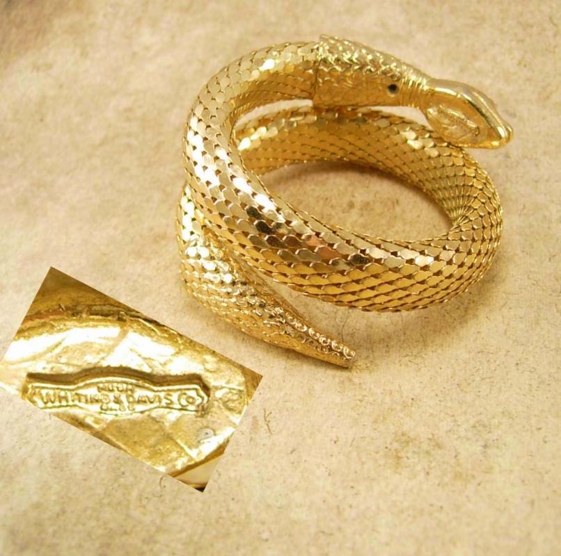 Vintage Signed Whiting and Davis Snake bracelet wide mesh bangle